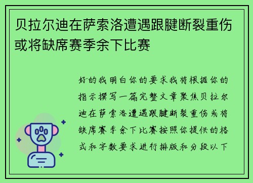 贝拉尔迪在萨索洛遭遇跟腱断裂重伤或将缺席赛季余下比赛 贝拉尔迪在萨索洛遭遇跟腱断裂重伤或将缺席赛季余下比赛